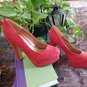 Dark Orange Suede Heel Pumps